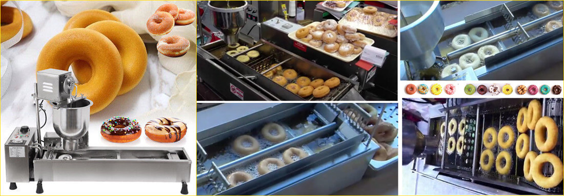 frying donuts by automatic donut making machine