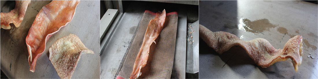 puffed pig skin by microwave pigskin puffing machine